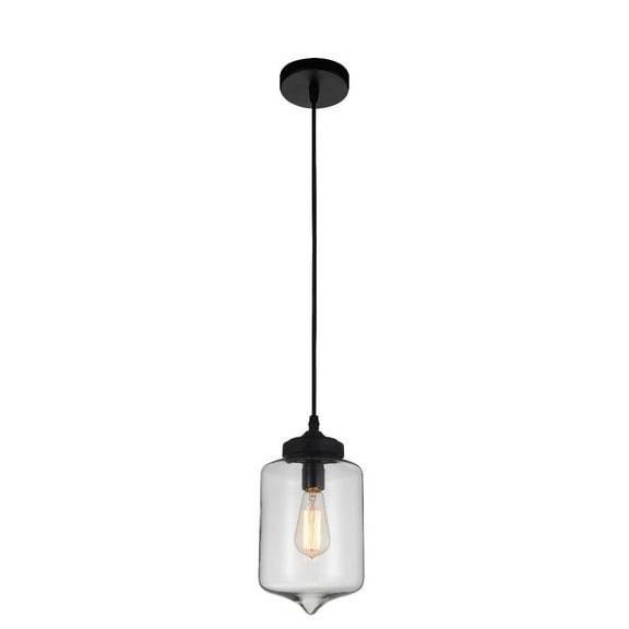 CWI Lighting Glass 1 Light Contemporary Metal Mini Pendant in Clear/Black
