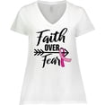 thumbnail image 3 of Inktastic Breast Cancer Awareness Faith Over Fear with Pink Ribbon and Arrow Women's Plus Size V-Neck T-Shirt, 3 of 5