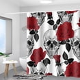 thumbnail image 4 of Red Rose Skull Bathroom Curtains Halloween Skeleton Head Flower Home Decoration Waterproof Fabric Shower Curtain with Hooks 72x72 Inch, 4 of 4