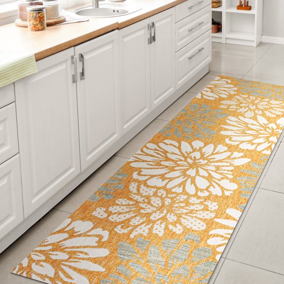 JONATHAN Y SANTA MONICA 2 x 8 Runner Rug, Zinnia Floral Textured Weave - Yellow/Cream, SMB110G-28