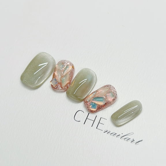 Handmade Wear Armor Green Cat Eye Nail Sticker