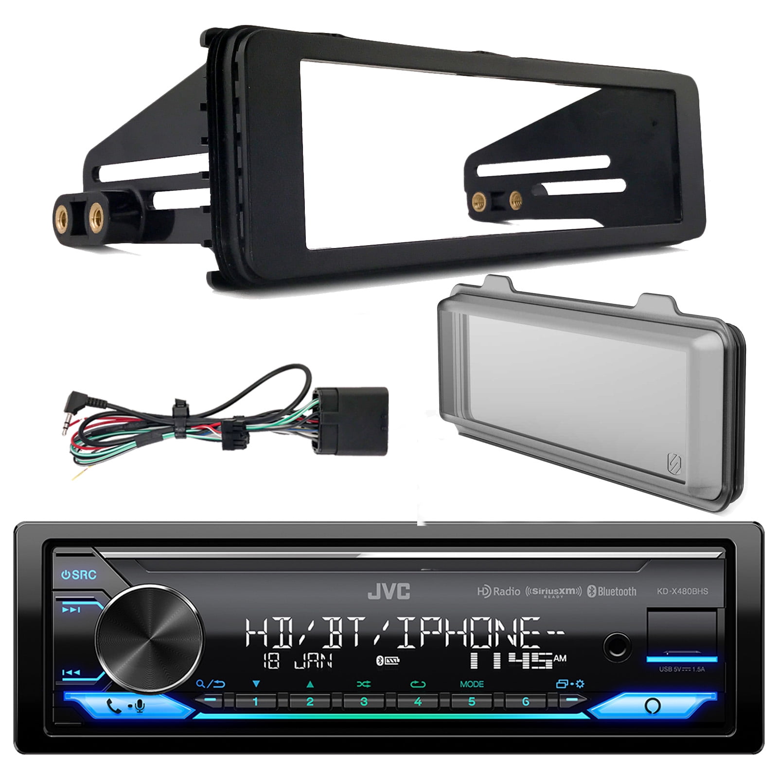 JVC KDX480BHS Single DIN Bluetooth USB AUX LED AM/FM Radio Stereo