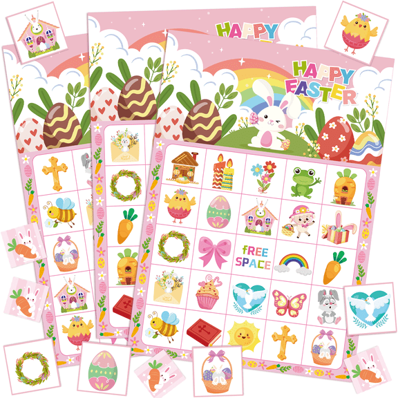 38pcs Easter Bingo Game for Easter Party Decorations, Easter Bingo Set Including Easter Day Bingo Game Easter Bunny Bingo Cards Spring Themed Bingo Craft Cards for Happy Easter Day Party Games