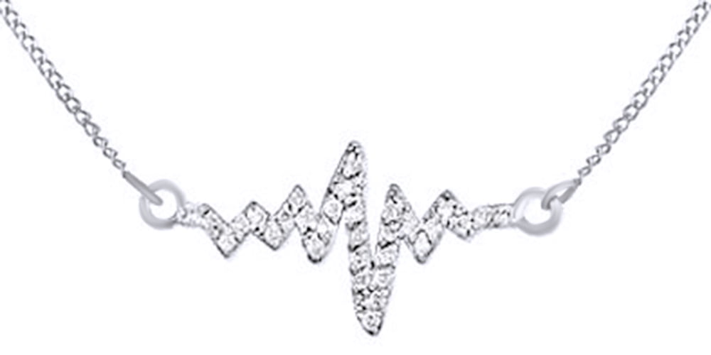 Round Cut White Natural Diamond Heartbeat Lifeline Pendant Necklace In