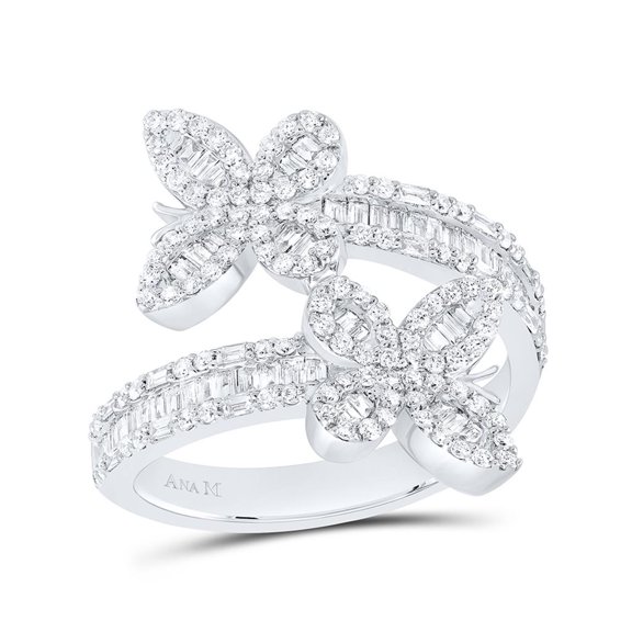 Natural Diamond ANA M Butterfly Ladies Cuff Ring 0.88cttw