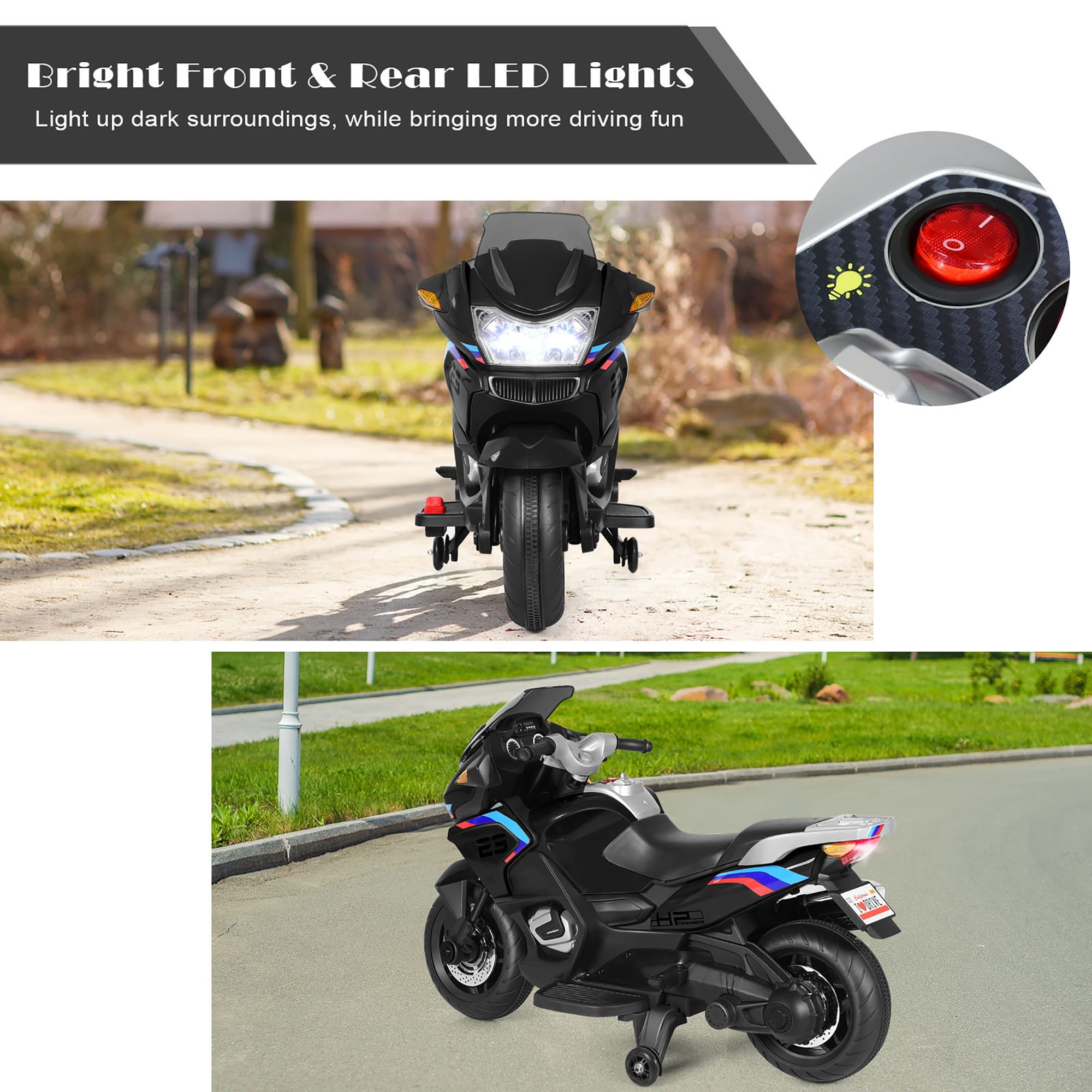 Motocicletta elettrica con batteria 12V 2 ruote di formazione rimovibili,  Moto per i bambini 3-8 anni Bianco - Costway