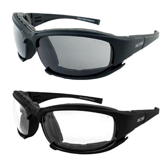 Epoch Eyewear Hybrid Motorcycle Riding Sunglasses Convertible to Goggles 2 Pair Black Frame w/Smoke and Clear Lens