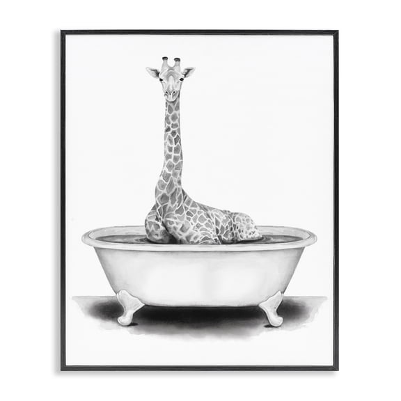 Stupell Industries Traditional Giraffe In Tub Funny Black Framed Giclee Art, 11 x 14, by Rachel Nieman