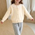 thumbnail image 4 of Jalioing Toddler Girls Sweater Cardigan Cute Lace Patchwork Long Sleeve Crew Neck Button Down Knit Cardigans 0-8 Years, 4 of 9