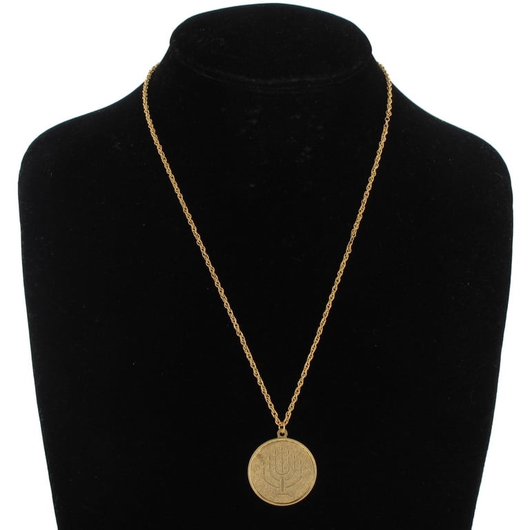 Gold Tone Menorah Coin Pendant Necklace photo 3