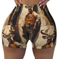 thumbnail image 2 of Logiee Vintage Style Elk Print Women's Biker Shorts,Workout Gym Shorts,Scrunch Shorts,Tummy Control Hidden Scrunch Running Yoga Shorts-Large, 2 of 8