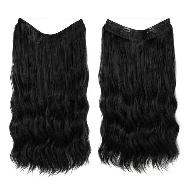 Zhuge Wire Hair Extensions Thick Curly Wavy Invisible Secret Extension Fish Line Clip in Hairpiece Synthetic for Women 16Inch ,Jet Black
