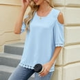 thumbnail image 5 of Timegard Womens Tops Cold Shoulder Round Neck 1/2 Sleeve Loose Comfy Solid Color Summer Beach Casual Tops, 5 of 8