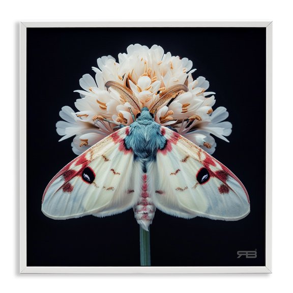 Stupell Industries Moth & White Flowers Animals & Insects Painting White Framed Art Print Wall Art, 17 x 17