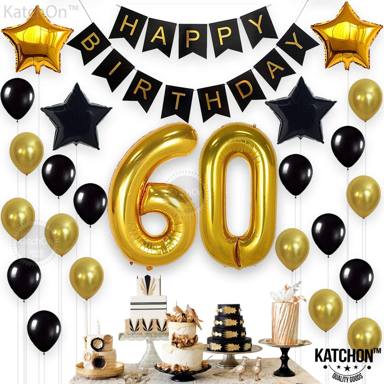 AGE 60 BLACK & GOLD HAPPY BIRTHDAY PARTY DECORATIONS 60th TABLEWARE cp 
