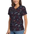 thumbnail image 5 of Yiaed Thanksgiving Seamless Pattern Print Women's T Shirt V-Neck Short Sleeve Shirt Casual Breathable Tee Summer Tops-Large, 5 of 5