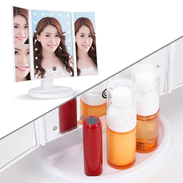 Youkk 3-face Miroir pliant avec des lumières LED 22LEDs Portable Maquillage  cosmétique pliable Miroir, Blanc 