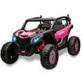 thumbnail image 1 of UTV eléctrico para niños 24V 2 plazas con control remoto, vehículo potente 4WD con 4 motores de 75W, 4 amortiguadores, asientos de cuero, música y luces (rosa COM-AM), 1 of 6
