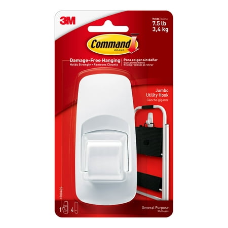 Command Jumbo Hook, White, 1 Hook, 2 Strips (Holds 7.5 lb)