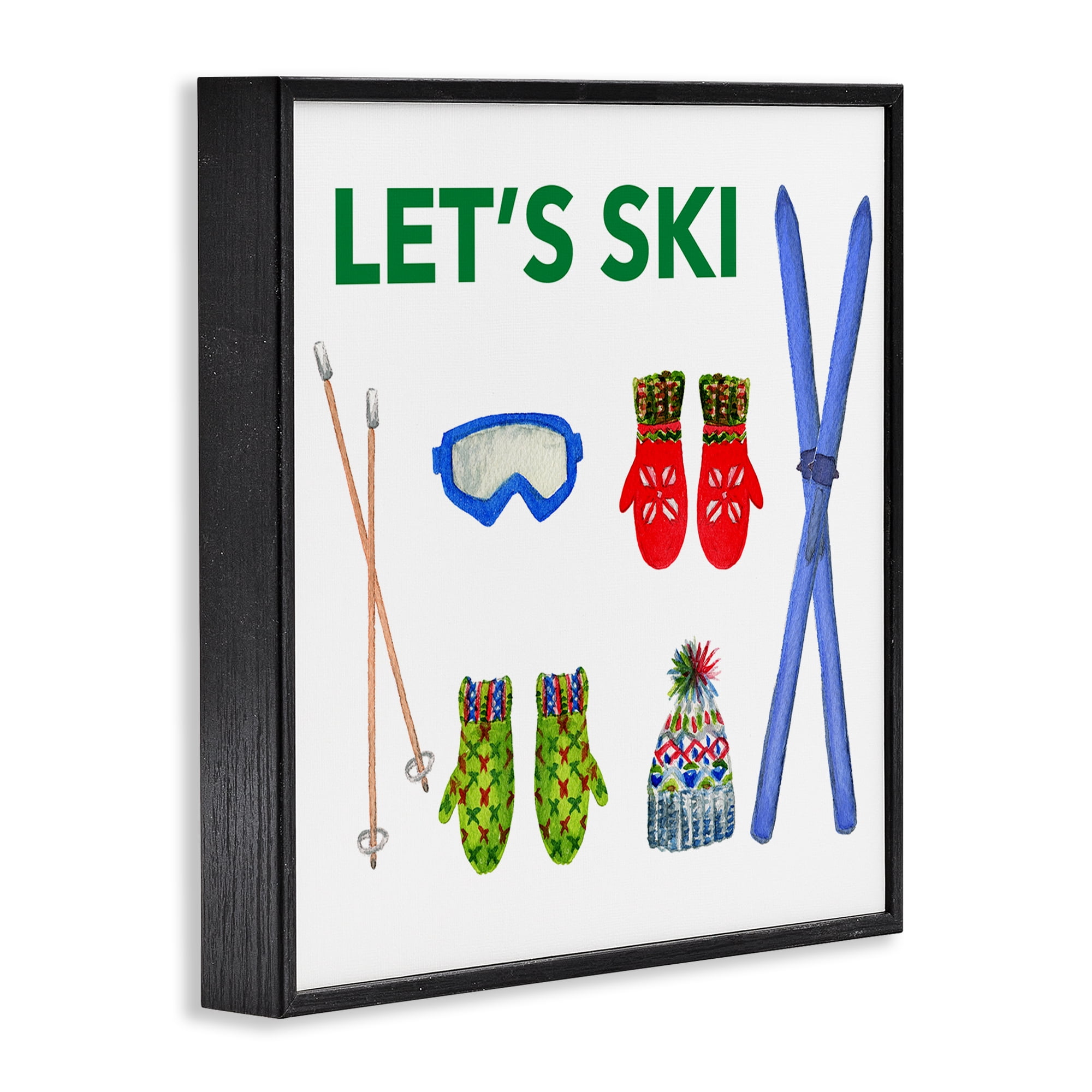 Stupell Industries Let's Ski on White Sports Painting Black Framed Art Prints Wall Art, 12 x 12