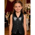 thumbnail image 2 of Raenseen Kids Girls Glittery Sequin Satin Waistcoat Lapel V Neck Pressing Button Contrast Color Vest Tank Top Black 12, 2 of 6