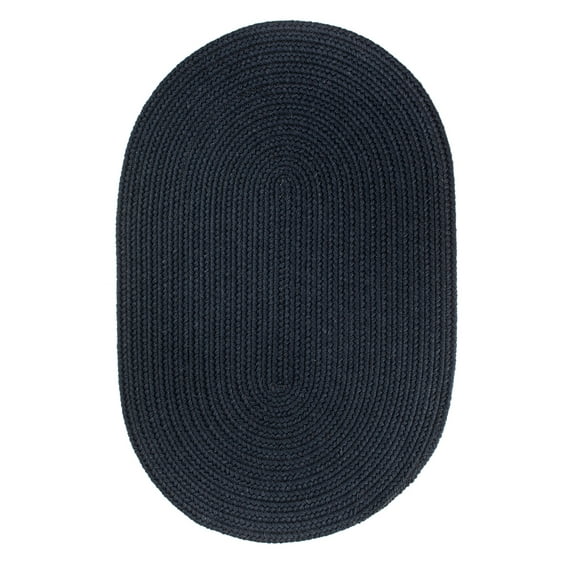 Blue Wool Rug Solid Braided Textured 2 Feet by 4 Feet Oval Thick Casual Carpet