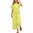 thumbnail image 2 of Htigea Women's 2 Piece Lounge Set Fashion Travel Outfits Vacation Loungewear Comfy Wide Leg Tracksuit Today Sales Yellow,XXXXL, 2 of 5