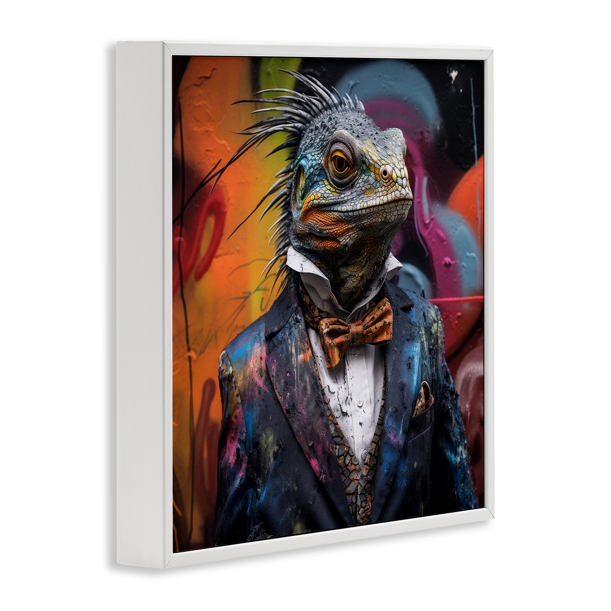 Stupell Industries Urban Graffiti Iguana Animals & Insects Painting White Framed Art Print Wall Art, 17 x 17