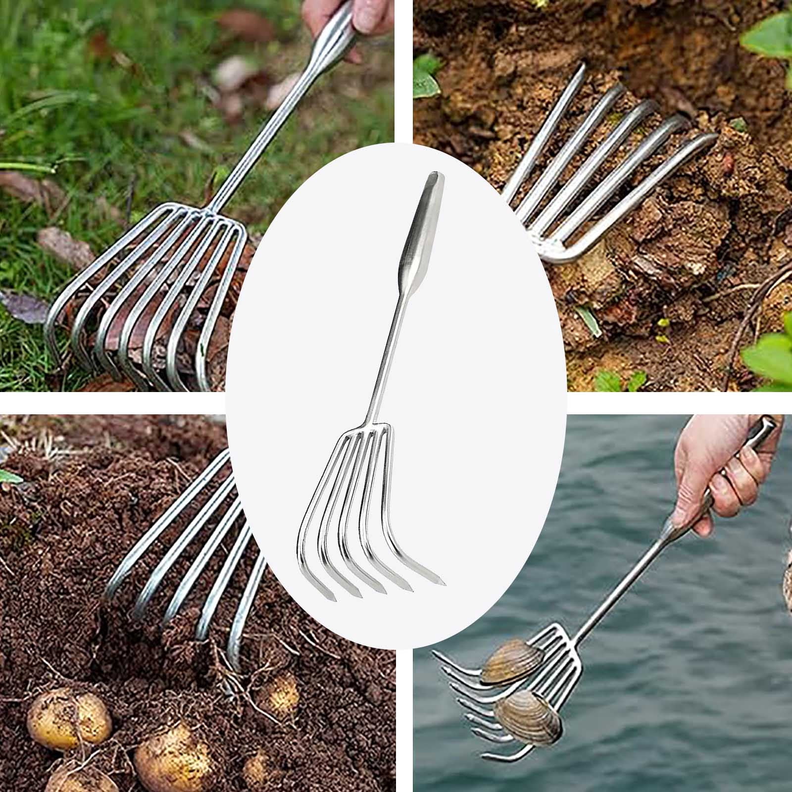 WWG Stainless Steel Garden Leaf Rake Carbon Steel Head Slip-Resistant Handle Outdoor Yard Tool 15.75in Length