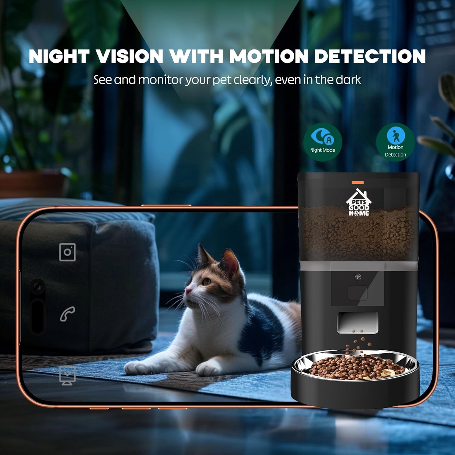 Automatic Cat Feeder with 1080P HD Camera – Timed Dry Food Dispenser for Cats and Dogs, App Control, 6L Capacity, Portion Control, Scheduled Meals, Two-Way Audio