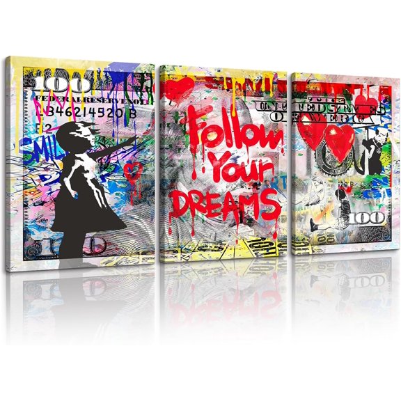 Hieng Canvas Wall Art Behind the Curtain Poster Classic Street Art Banksy Graffiti Artwork for Living Room Bedroom（Only canvas）