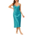 thumbnail image 2 of INSPIRAR CHIC Vestidos de Noche Largos de Satén para Mujeres con Escote en V y Tirantes de Espagueti, Pijamas de Seda, Talla XL, Azul Pavo Real, 2 of 6