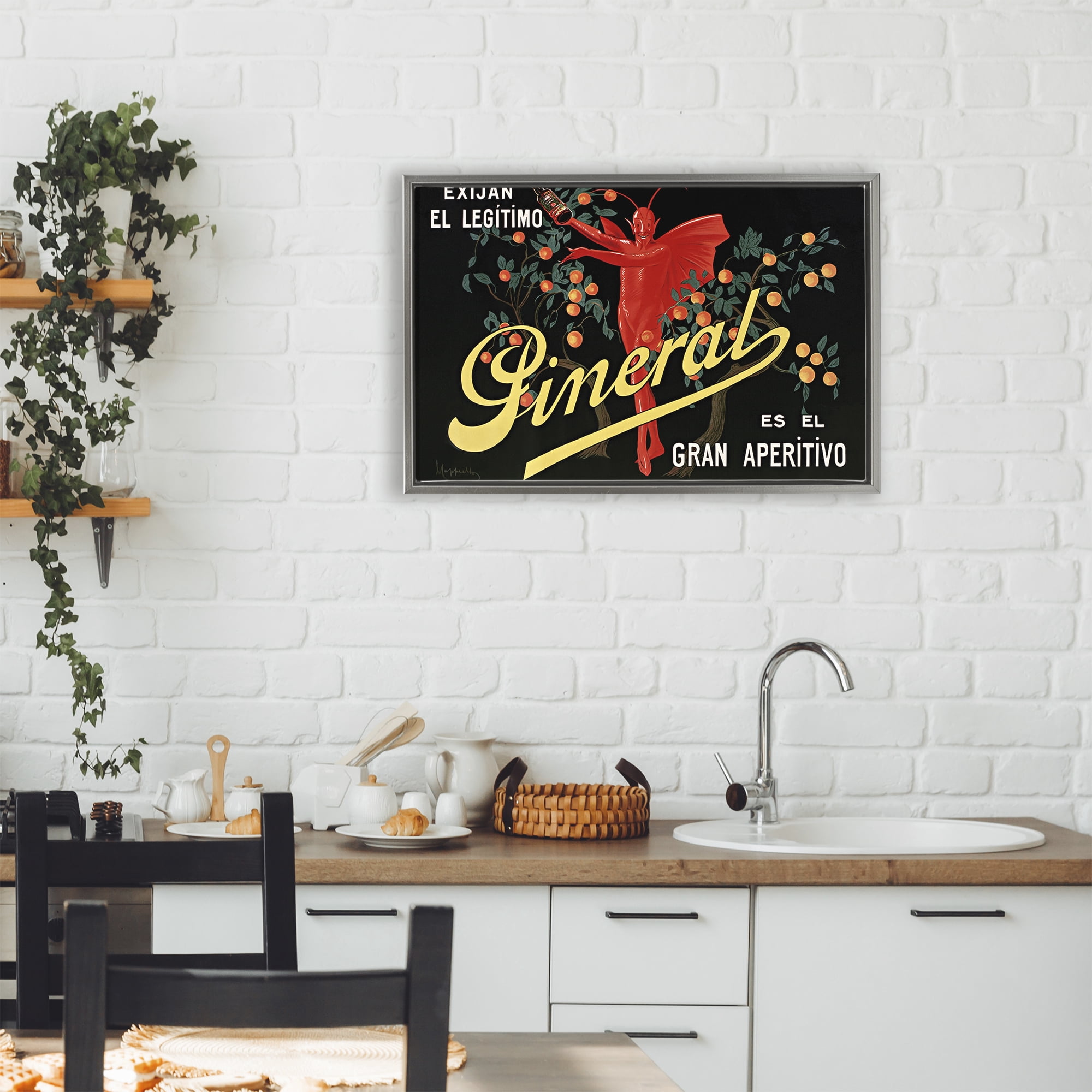 Stupell Industries Aperitif Poster with Character Gray Framed Floater Canvas Wall Art, design by Leonetto Cappiello