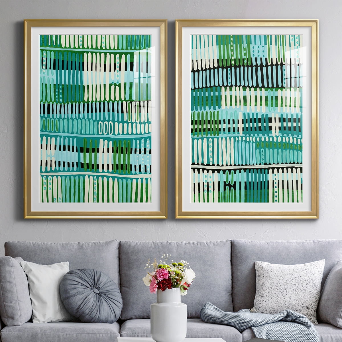 Wexford Home Teal Pattern I Premium Framed Print, 26.5" x 36.5" - Ready to Hang, Gold (Set of 2)