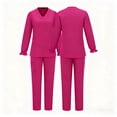 thumbnail image 5 of Hogleaql Scrubs for Women Sets V-Neck Solid Color Long Sleeve Jogger Suits with Multi Pockets Stretch Top & Pants 2025 Nurse Uniform Casual Workwear Sets Hot Pink XL, 5 of 5