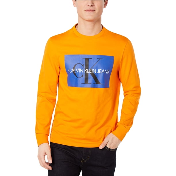 Calvin Klein - Camiseta gráfica con logotipo de monograma para hombre, naranja, extragrande