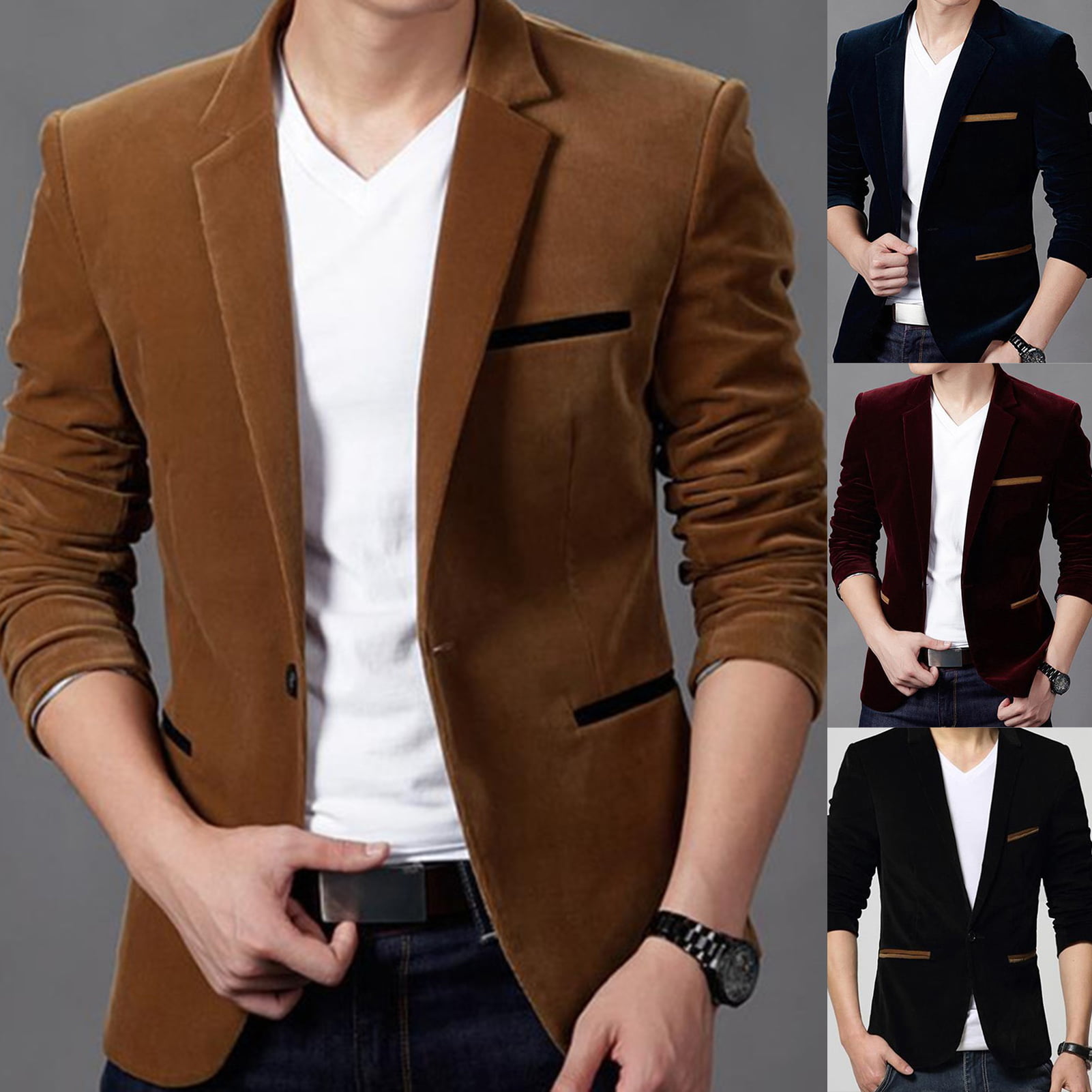 Dark Brown Corduroy Men Suit Jacket Tuxedo Party Prom Casual Suit Leisure Blazer