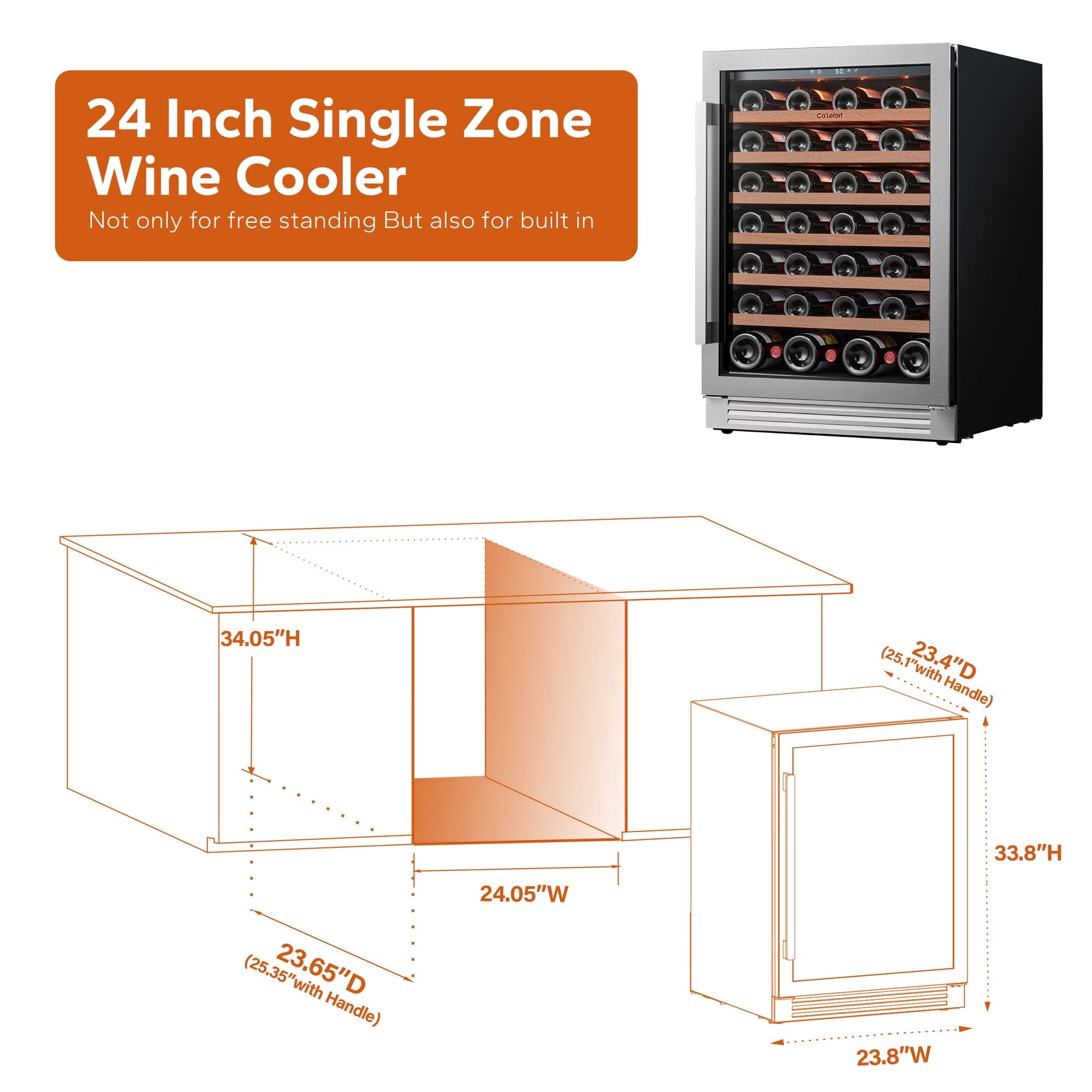 Ca'Lefort 24 inch Wine Refrigerator, 54 Bottles Wine Cooler with Stainless Steel Frame for Home