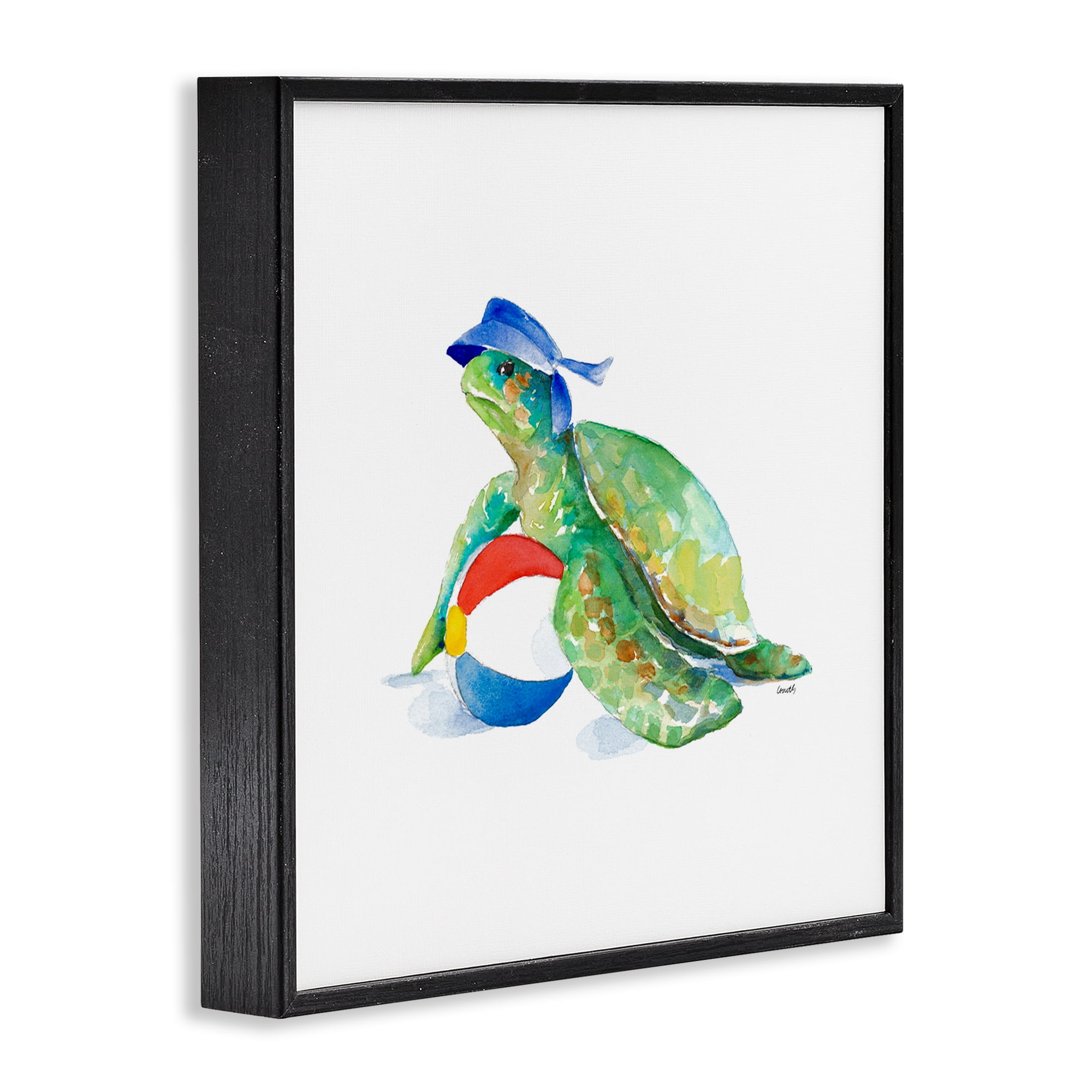 Stupell Industries Turtle & Beach Ball Novelty Painting Black Framed Art Print Wall Art, 24 x 24