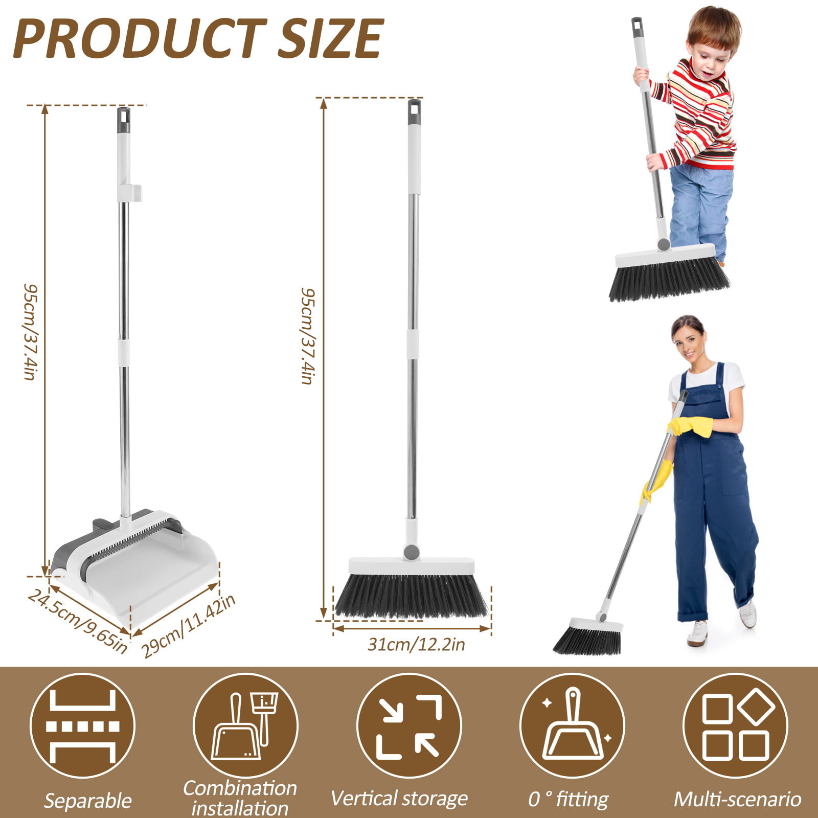 Extendable Upright Dustpan and Broom Set - PortoTrash