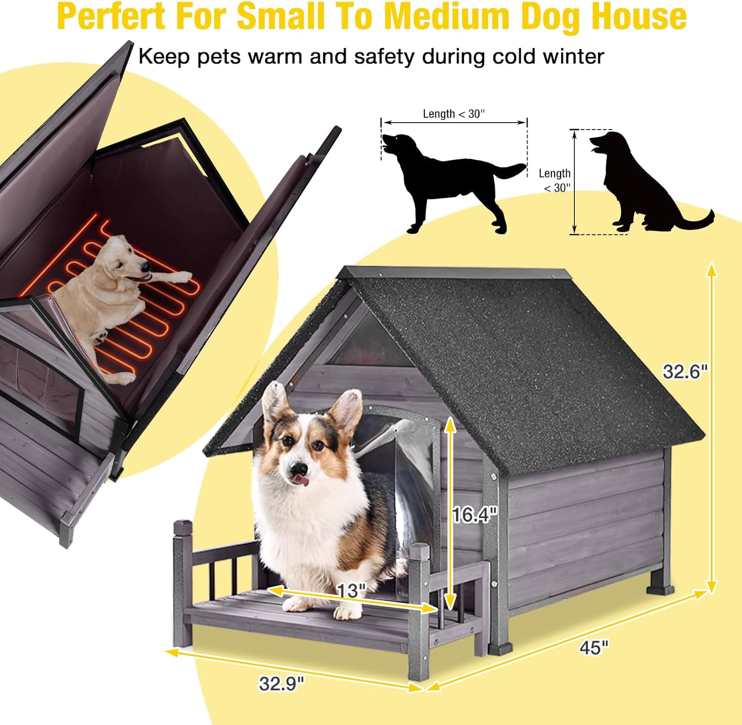 Aivituvin Heated Dog House Outdoor 45" Large Dog Kennel with Metal Frame Insulated Indoor Dog Cage for Small Medium Large Dogs with Heater and Insulated Liner