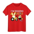 thumbnail image 1 of PMVFHDE T-Shirt Graphique à Manches Courtes Imprimé Lapin de Pâques pour Enfants, Col Rond, Décontracté, Printemps Été, Rouge, 8-9 Ans, 1 of 4