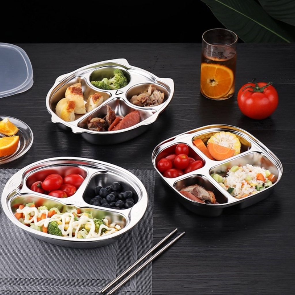 Nonrust Steel Toddler Plates Set Of 2 Unbreakable Dishware For Children Smooth Finishes Easy To Cleaning Durable Design For School Lunch Home Meals