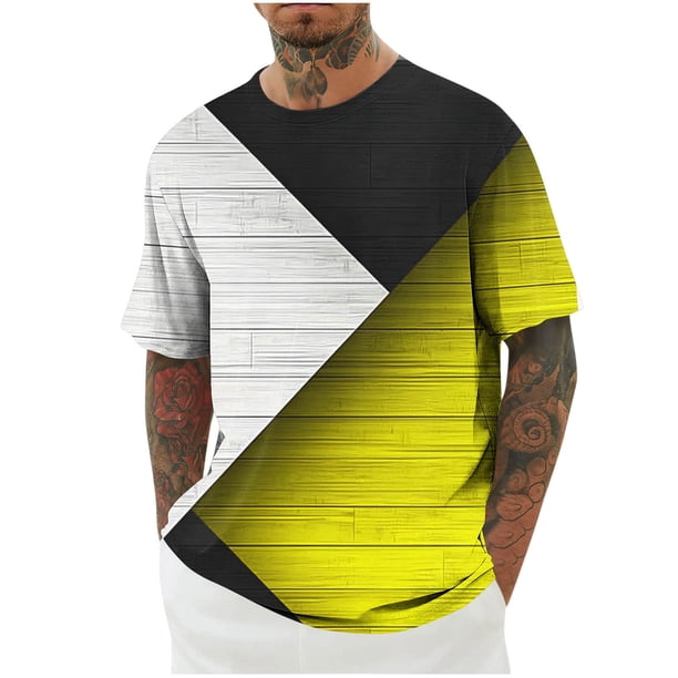 Mens Camisas de Manga Corta Impresión Casual Deportes Cuello Redondo Blusa, Poliéster Ligero para la Primavera Verano Al Aire Libre Uso Diario