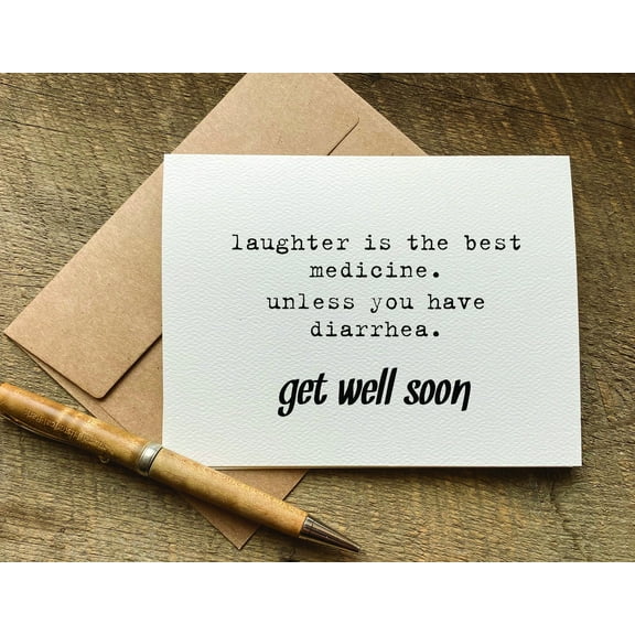 Get Well Soon Card - Humorous Laughter is the Best Medicine Quote - Blank Inside with Envelope - Perfect for Friends and Family Recovery Wishes