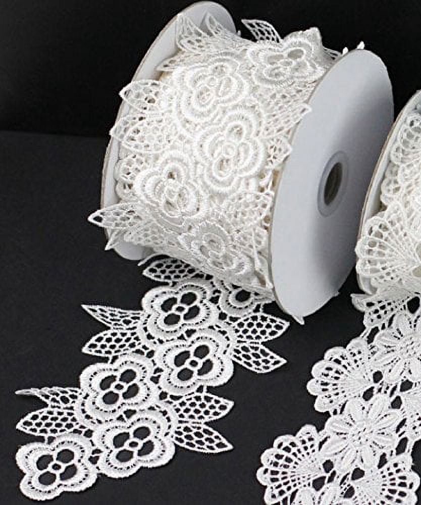 3" x 5 Yards Floral Lace Crochet Ribbon (White)