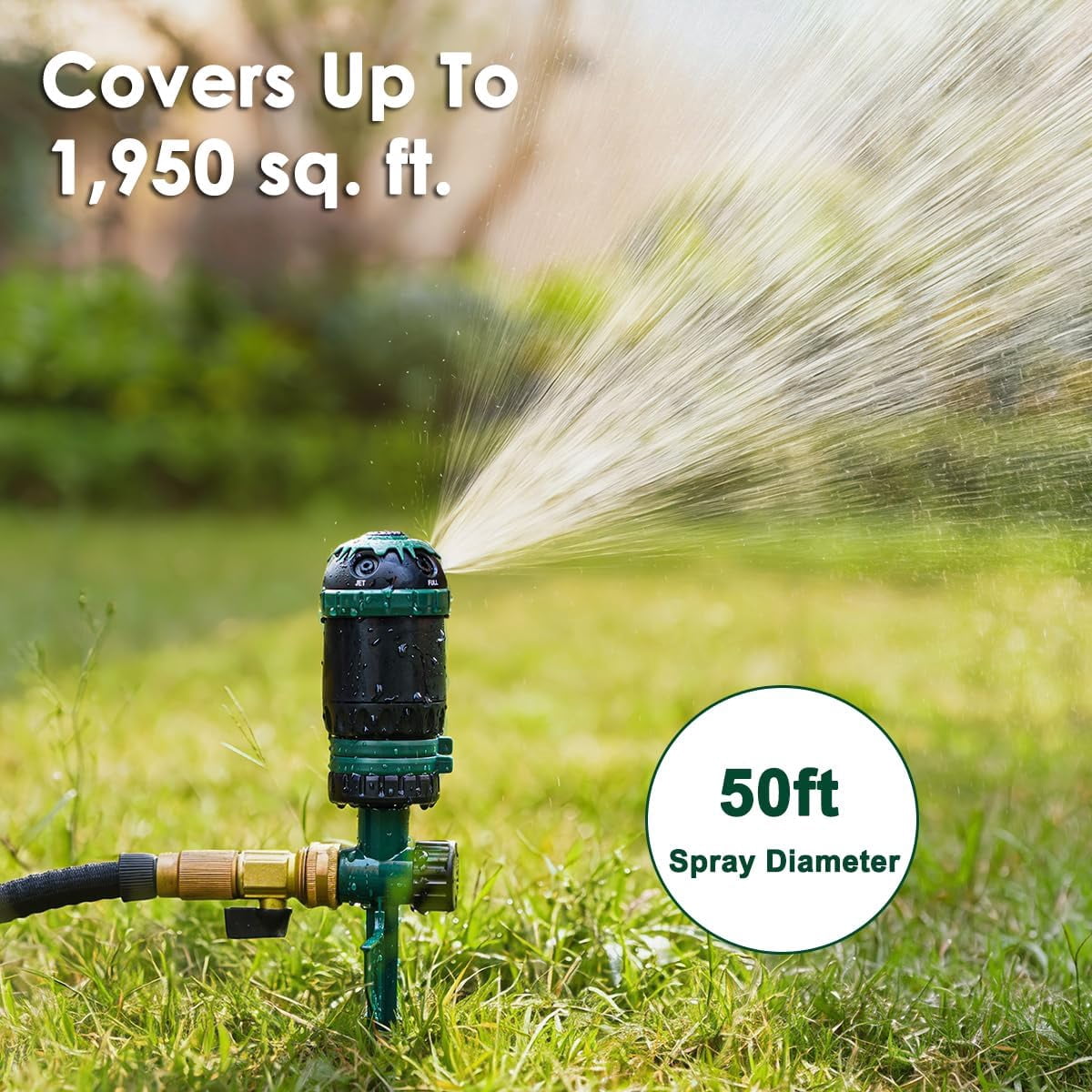 FANHAO Heavy Duty Gear Drive Lawn Sprinkler for Garden Irrigation with Spike Base, 5 Spray Patterns, 360° Rotating Water Sprinkler,