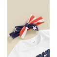 thumbnail image 4 of Bagilaanoe 4th of July Outfits for Newborn Baby Girl Short Sleeve Letter Print Romper Tops + Striped Shorts + Headband 3M 6M 12M 18M Infant Independence Day Clothes 3pcs Short Pants Set, 4 of 8