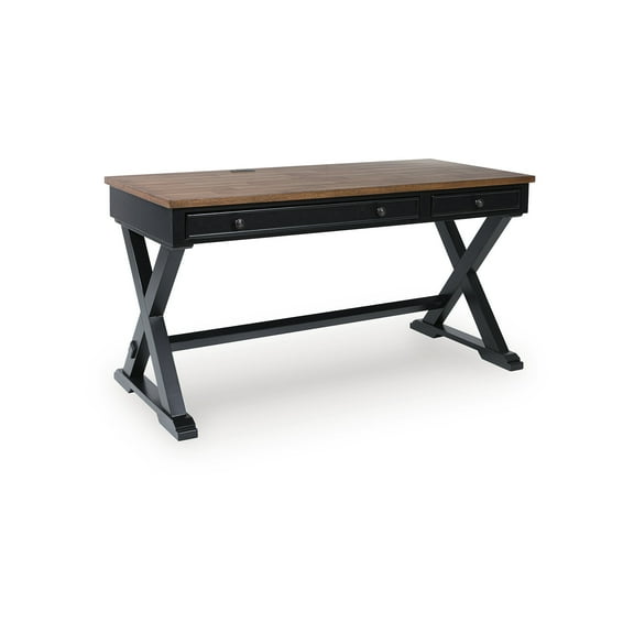 Signature Design by Ashley Wildenauer Home Office Desk - Rich Brown Butcher Block Top with Satin Black Base