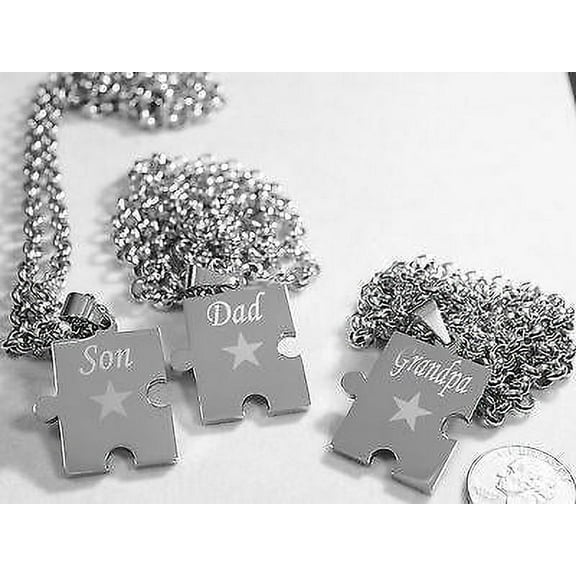 SON DAD GRANDPA PUZZLE PIECE SOLID STAINLESS STEEL ROLO CHAIN NECKLACE